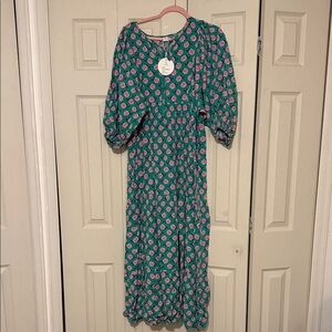 Chic Green and Pink Floral Long Sleeve Dress